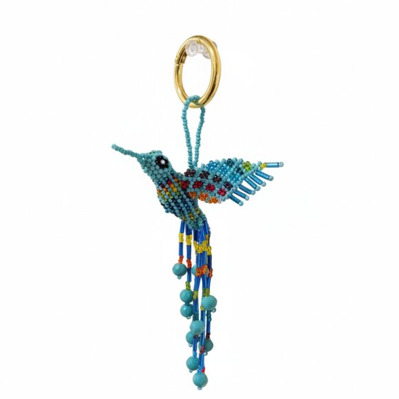 Artisan Beaded Hummingbird Bag Charm – Colorful Key Ring & Keychain Accessory - Picture 1 of 6